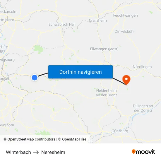 Winterbach to Neresheim map
