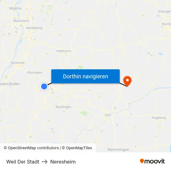 Weil Der Stadt to Neresheim map