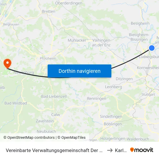 Vereinbarte Verwaltungsgemeinschaft Der Stadt Freiberg am Neckar to Karlsbad map