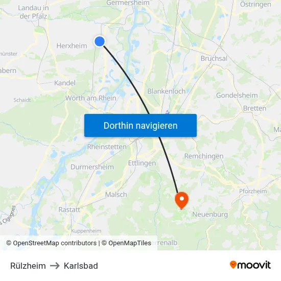 Rülzheim to Karlsbad map