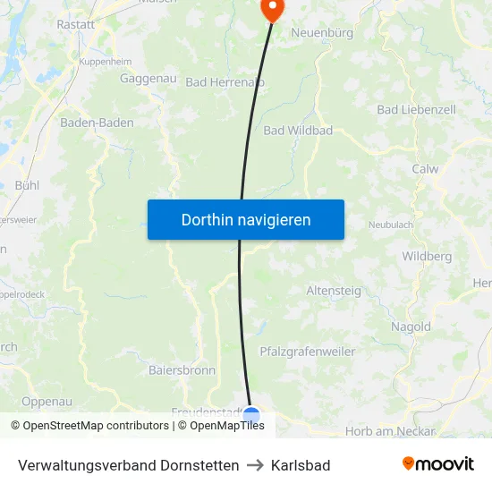 Verwaltungsverband Dornstetten to Karlsbad map
