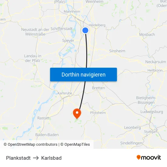 Plankstadt to Karlsbad map