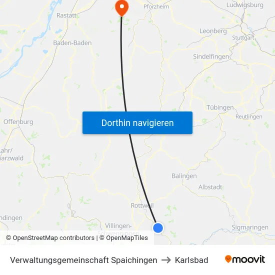 Verwaltungsgemeinschaft Spaichingen to Karlsbad map