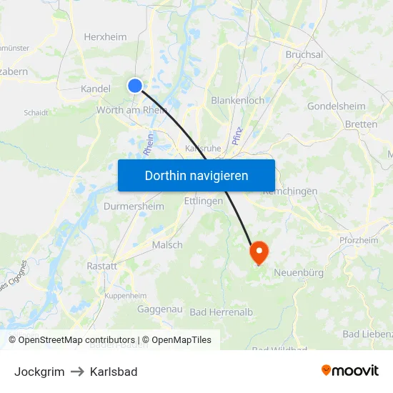 Jockgrim to Karlsbad map