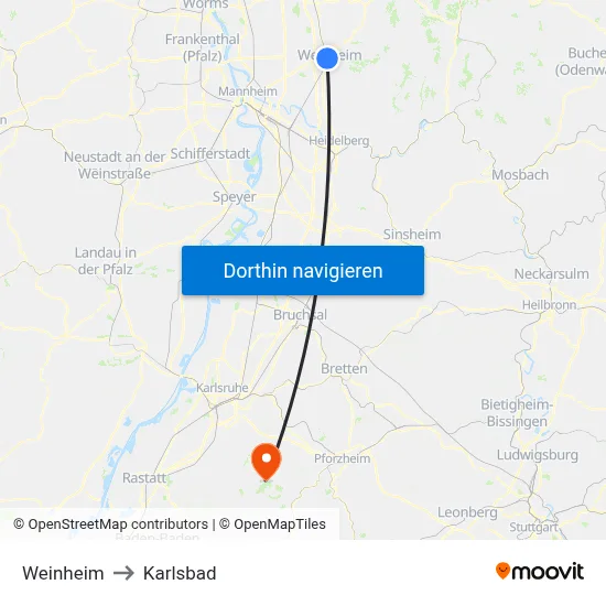Weinheim to Karlsbad map