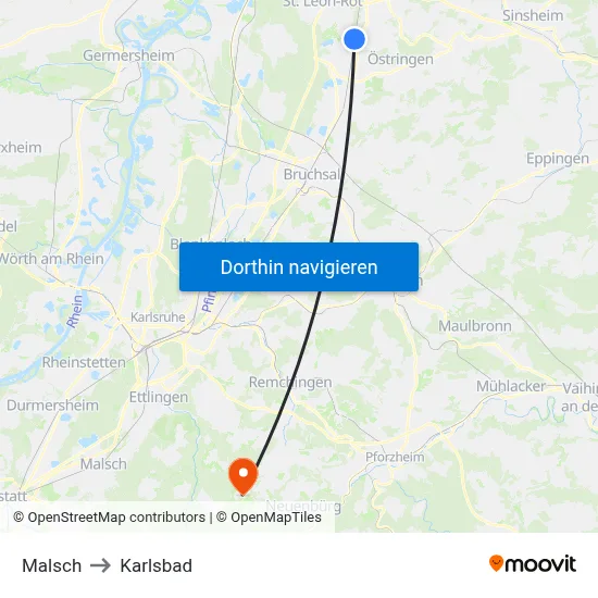 Malsch to Karlsbad map