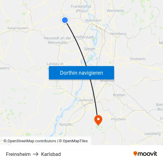 Freinsheim to Karlsbad map
