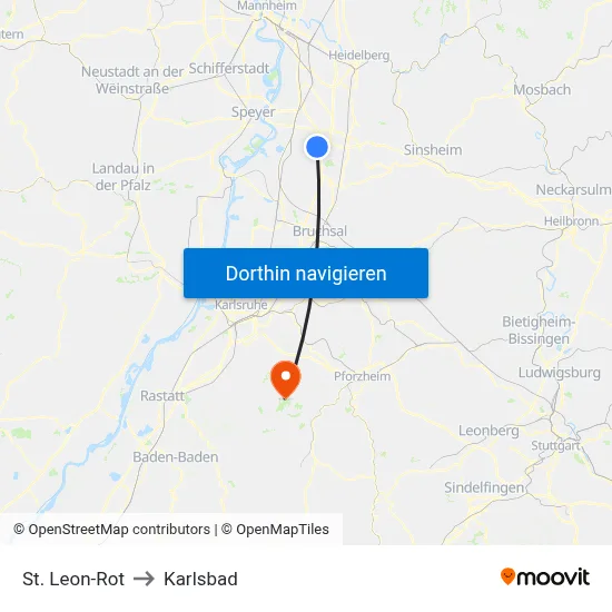 St. Leon-Rot to Karlsbad map