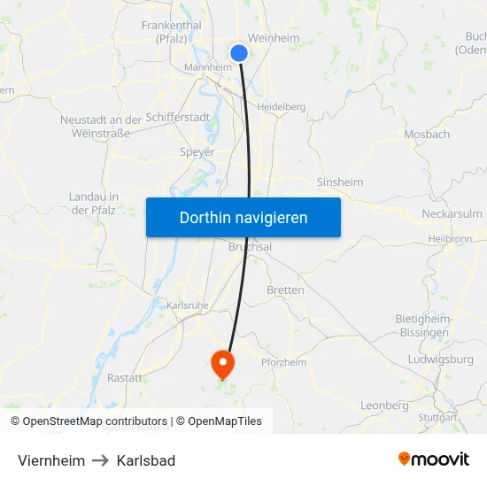 Viernheim to Karlsbad map