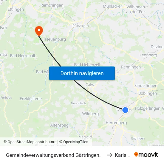 Gemeindeverwaltungsverband Gärtringen/Ehningen to Karlsbad map