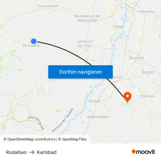 Rodalben to Karlsbad map
