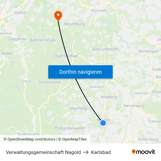 Verwaltungsgemeinschaft Nagold to Karlsbad map