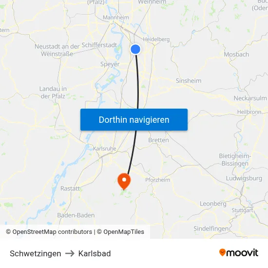 Schwetzingen to Karlsbad map