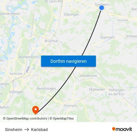 Sinsheim to Karlsbad map