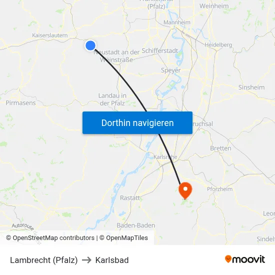 Lambrecht (Pfalz) to Karlsbad map