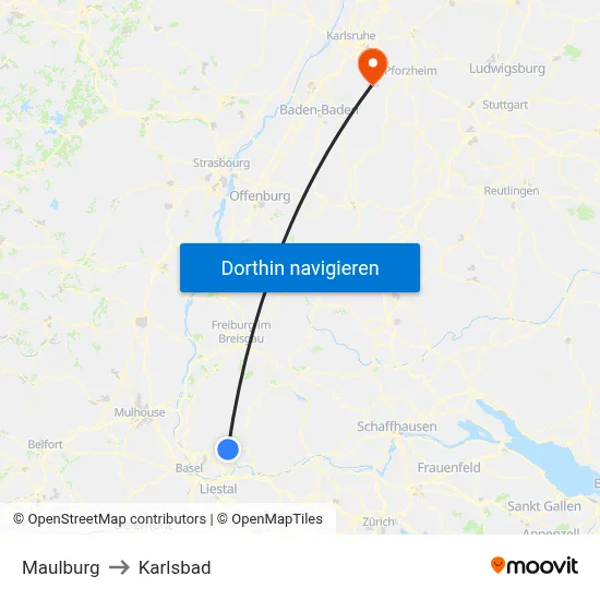 Maulburg to Karlsbad map