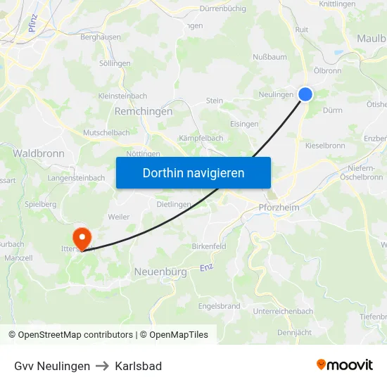 Gvv Neulingen to Karlsbad map