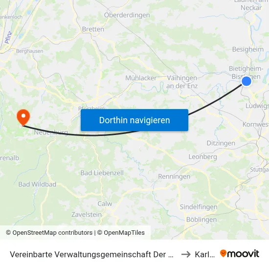Vereinbarte Verwaltungsgemeinschaft Der Stadt Bietigheim-Bissingen to Karlsbad map