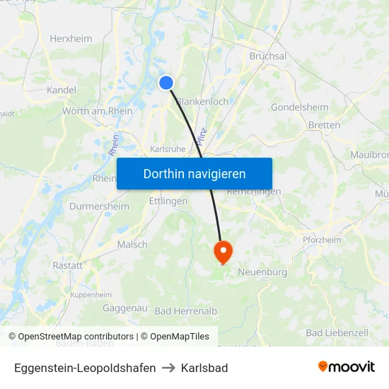 Eggenstein-Leopoldshafen to Karlsbad map