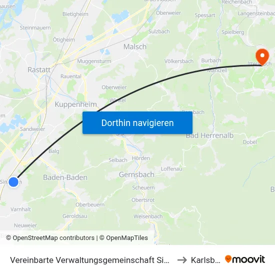 Vereinbarte Verwaltungsgemeinschaft Sinzheim to Karlsbad map