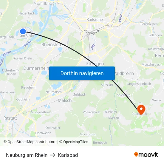 Neuburg am Rhein to Karlsbad map