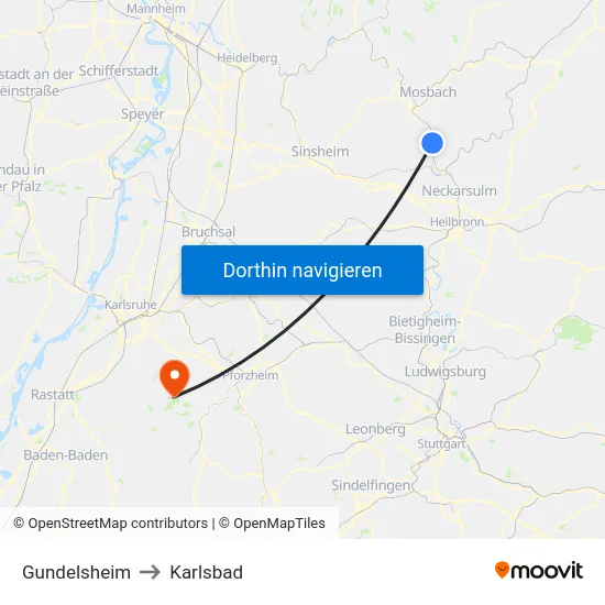 Gundelsheim to Karlsbad map