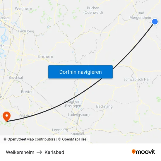 Weikersheim to Karlsbad map