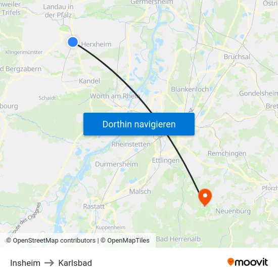 Insheim to Karlsbad map