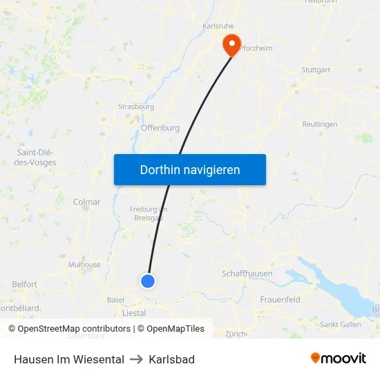 Hausen Im Wiesental to Karlsbad map