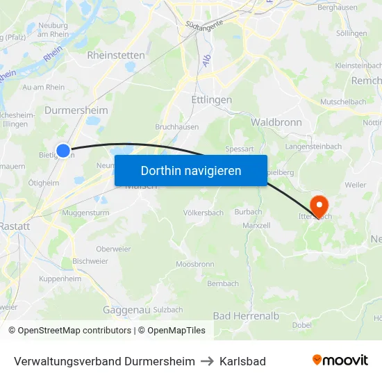 Verwaltungsverband Durmersheim to Karlsbad map