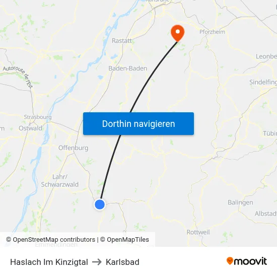 Haslach Im Kinzigtal to Karlsbad map
