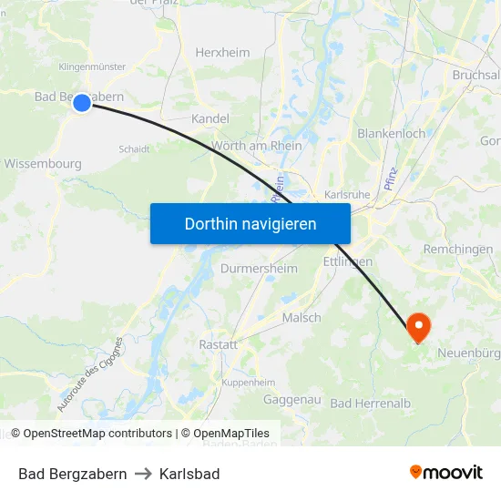 Bad Bergzabern to Karlsbad map