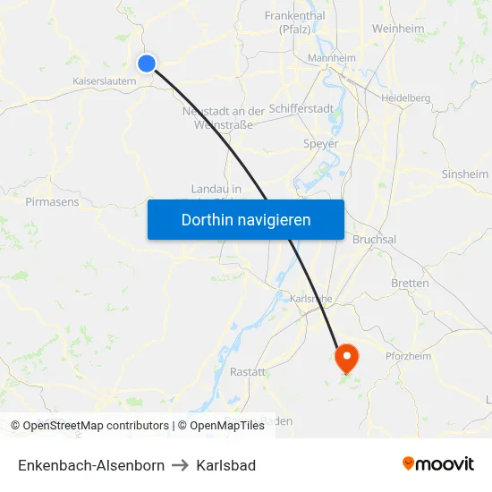 Enkenbach-Alsenborn to Karlsbad map
