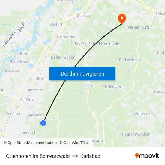 Ottenhöfen Im Schwarzwald to Karlsbad map