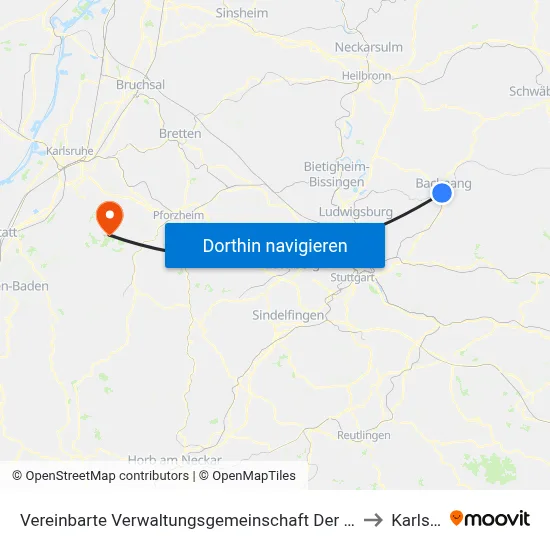 Vereinbarte Verwaltungsgemeinschaft Der Stadt Backnang to Karlsbad map