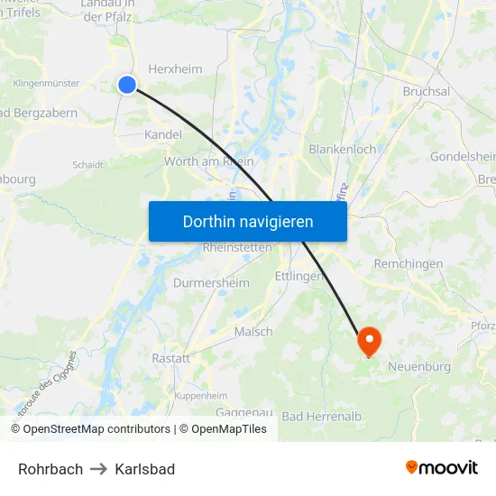 Rohrbach to Karlsbad map