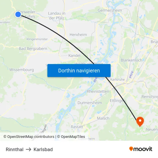 Rinnthal to Karlsbad map