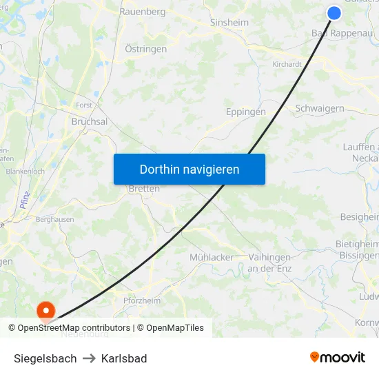 Siegelsbach to Karlsbad map