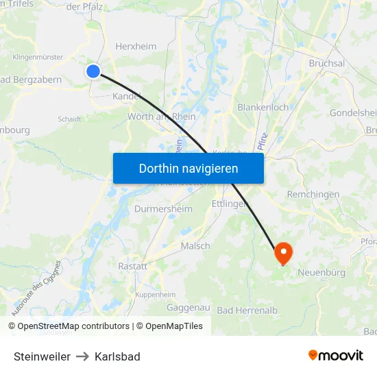 Steinweiler to Karlsbad map