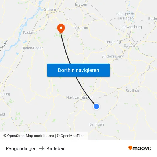 Rangendingen to Karlsbad map