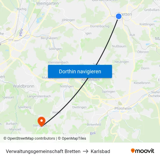 Verwaltungsgemeinschaft Bretten to Karlsbad map