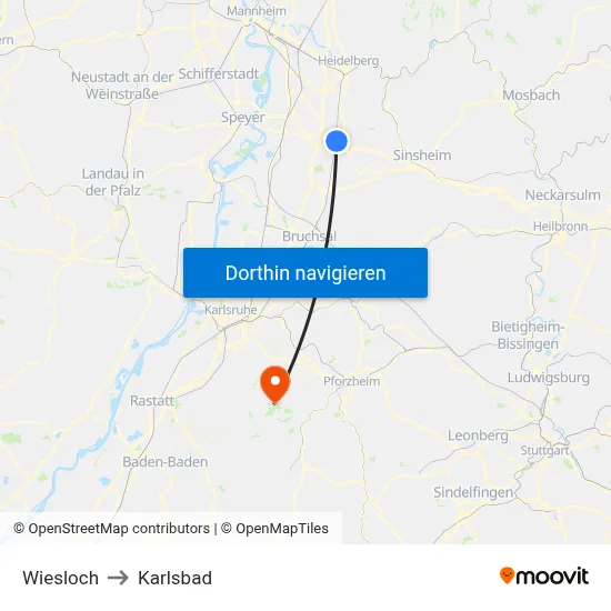 Wiesloch to Karlsbad map