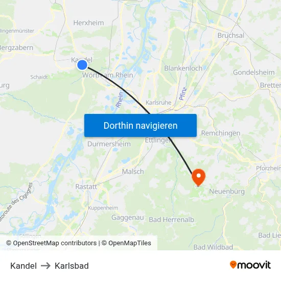Kandel to Karlsbad map