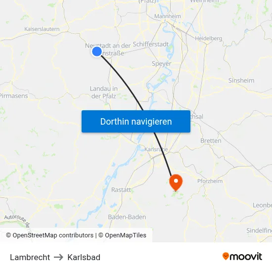 Lambrecht to Karlsbad map