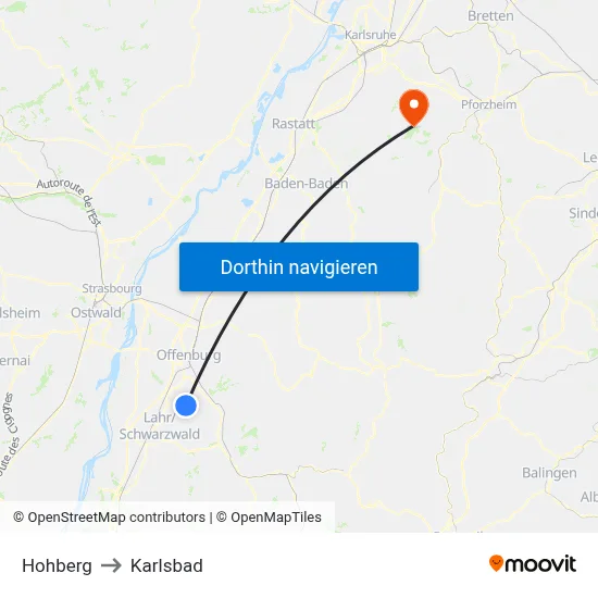 Hohberg to Karlsbad map