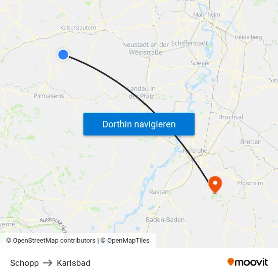 Schopp to Karlsbad map