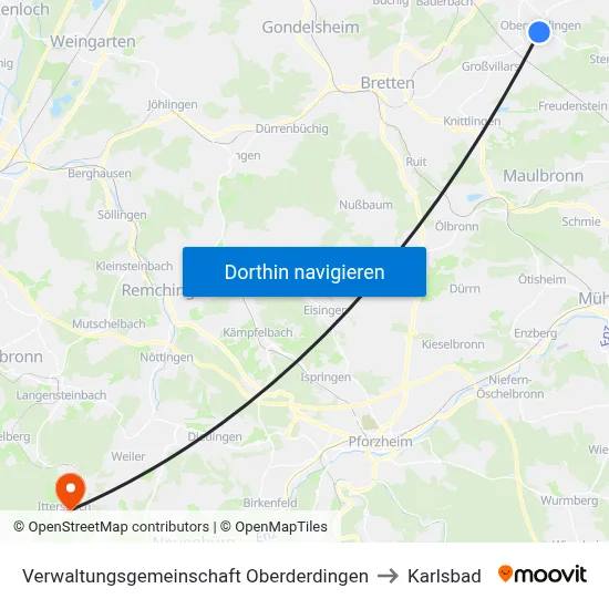Verwaltungsgemeinschaft Oberderdingen to Karlsbad map