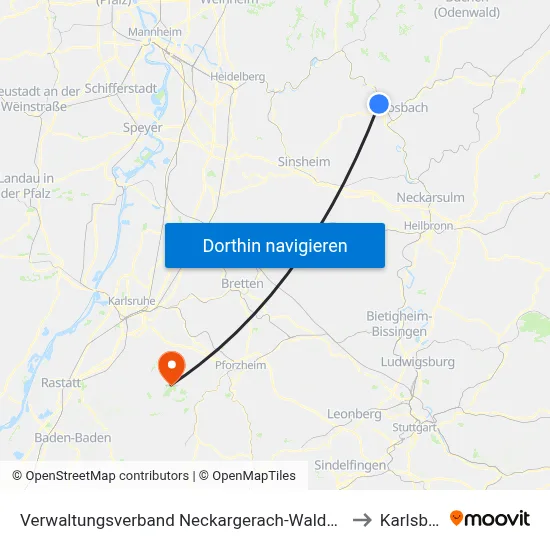 Verwaltungsverband Neckargerach-Waldbrunn to Karlsbad map