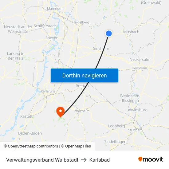 Verwaltungsverband Waibstadt to Karlsbad map