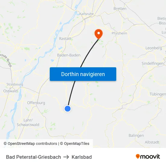 Bad Peterstal-Griesbach to Karlsbad map